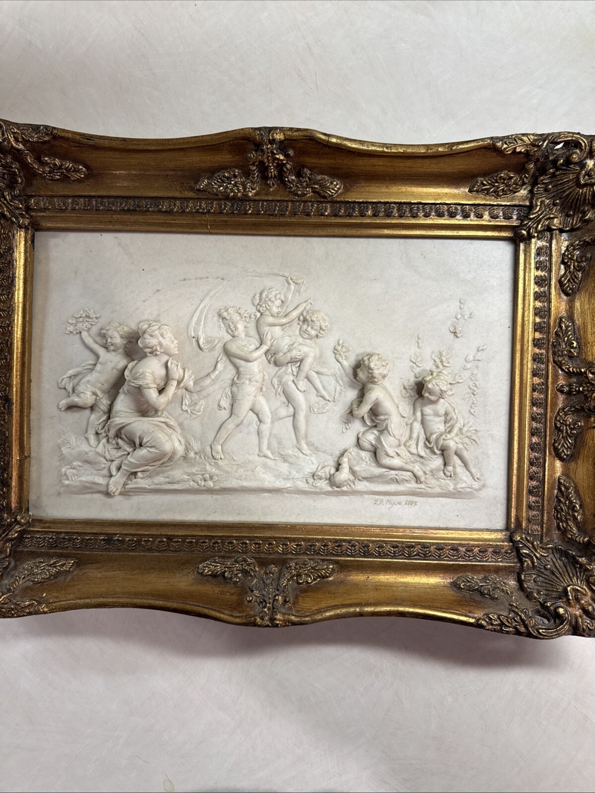 L D Myers 1882 Marble Frieze In Gold Ornate Frame