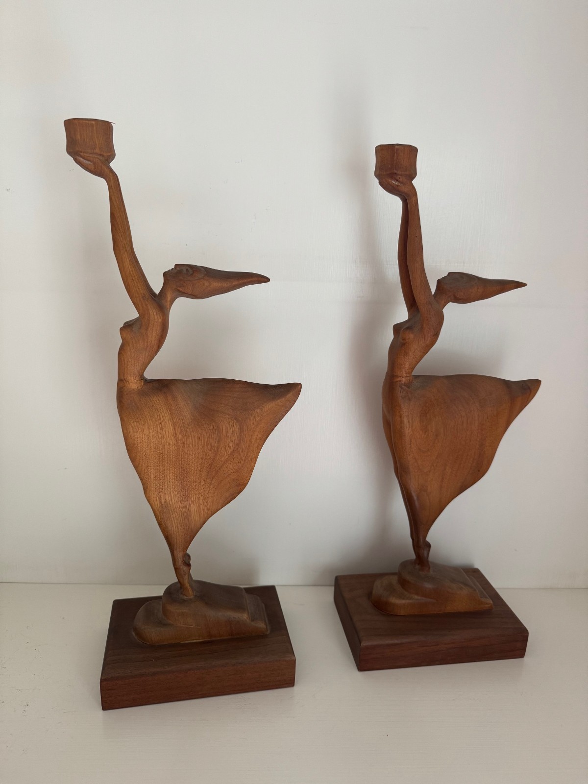 RARE LATE 1930&rsquo;S ESTONIAN ART DECO UNIQUE ONE OF A KIND PAIR OF WOOD SCULPTURE
