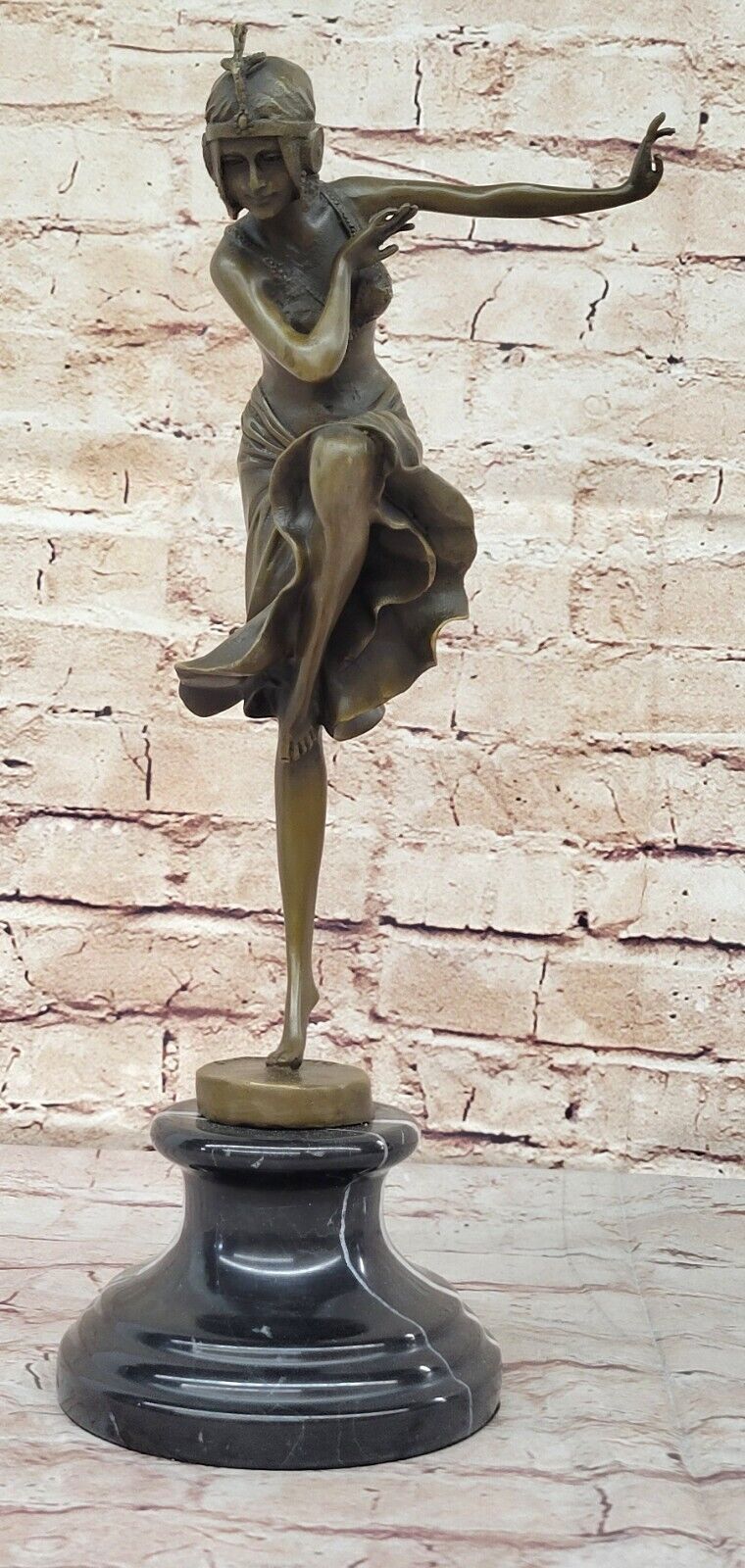 Signed Patina Tall Chiparus Lady FLAPPER 1920 1930 Bronze Sculpture Marble Base