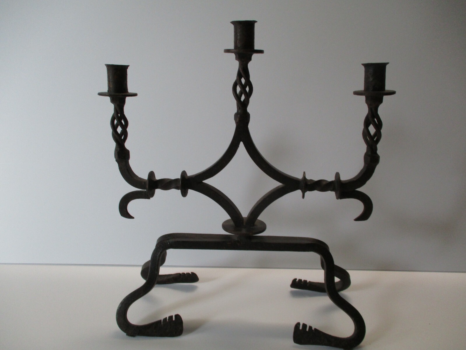 ANTIQUE IRON METAL SCULPTURE LARGE CANDLE HOLDER 17 BY 16 INCHES 19TH CENTURY
