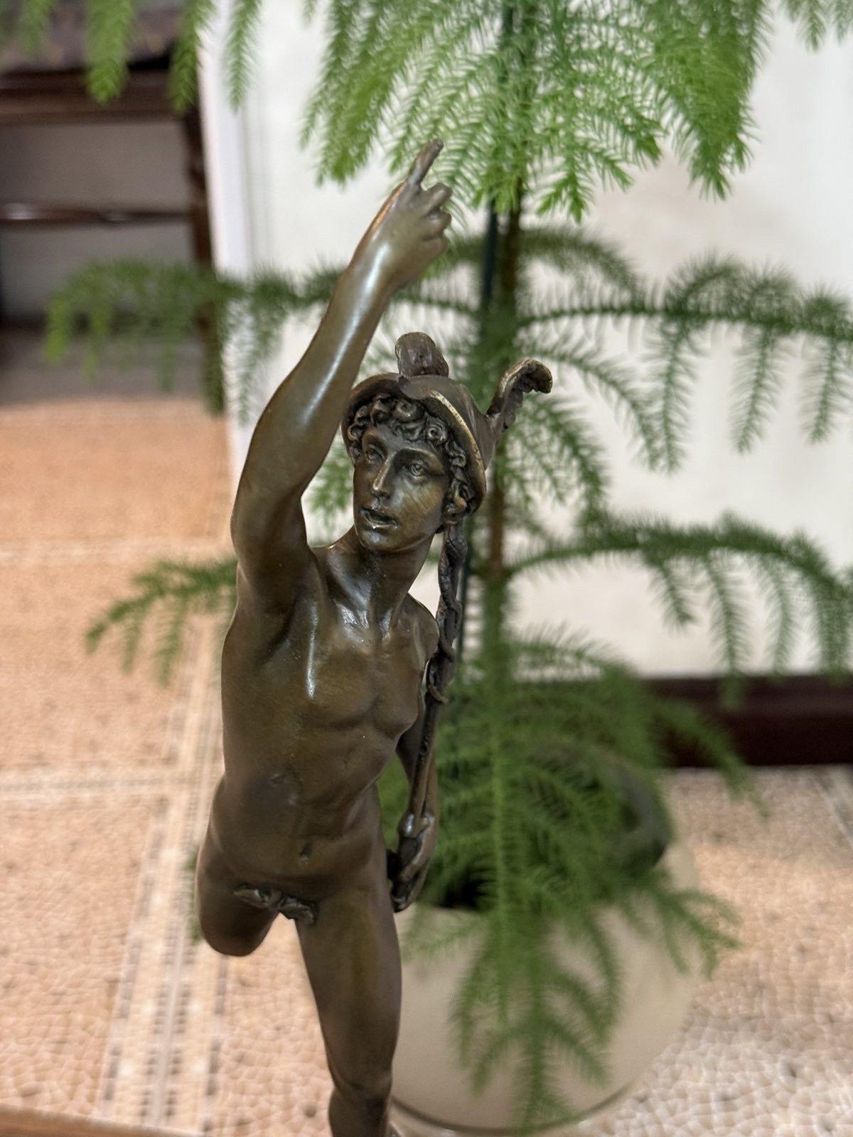 Bronze Mercury Sculpture Hermes Statue Caduceus Cupid Mythology Wings Helmet Art