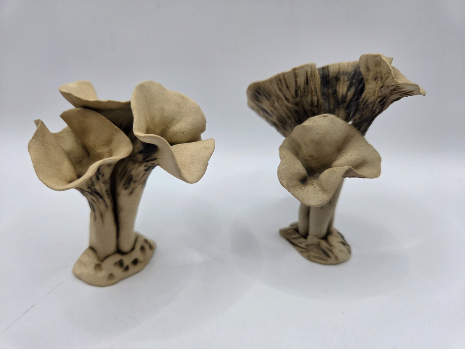Handmade 3&Prime; tall Ceramic Mushroom Sculpture Brown Realism Art Statue