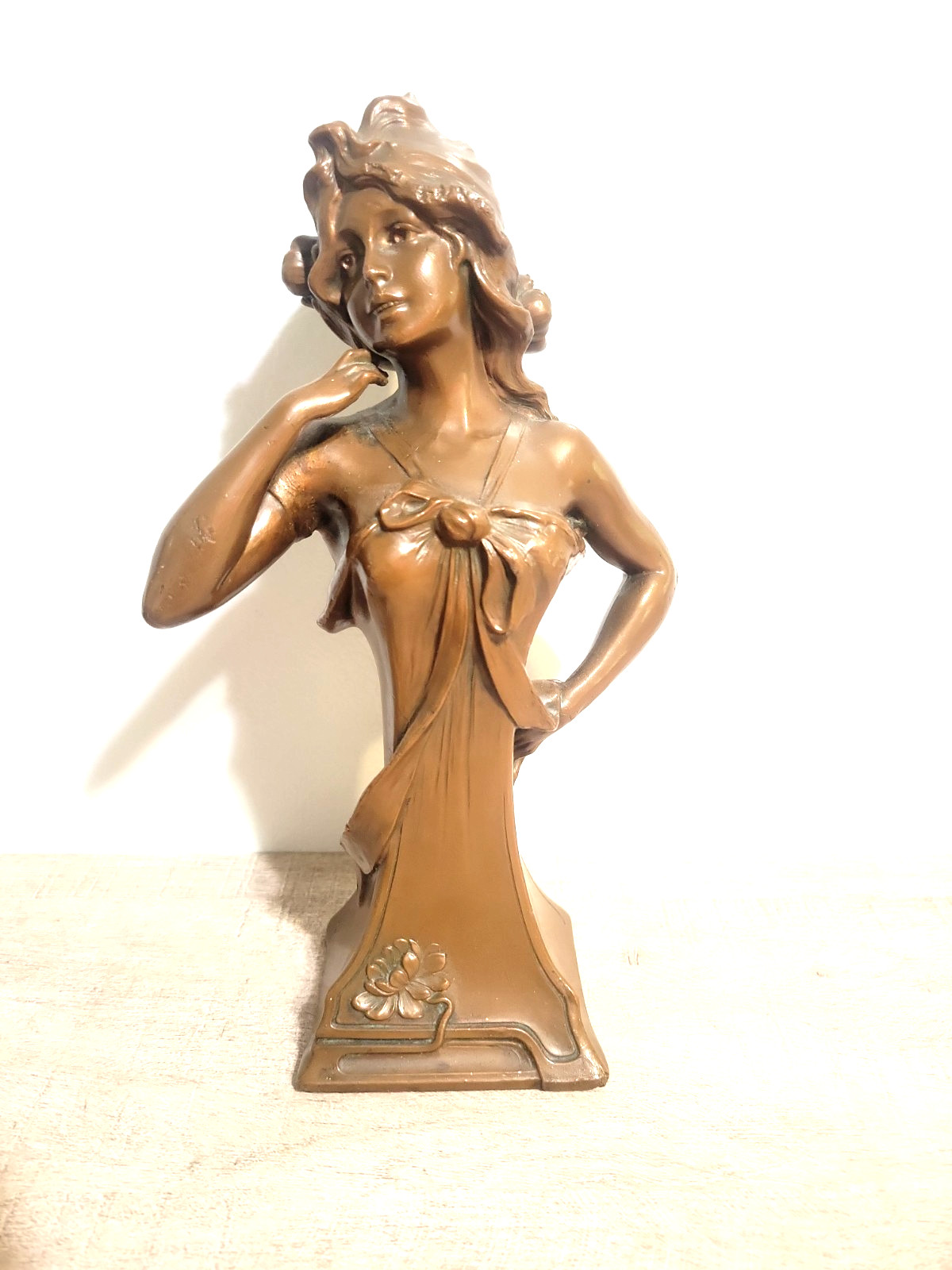 Rare Antique Early 1900s Inscribed Pellier Bronze Maiden Woman with Draped Cloth