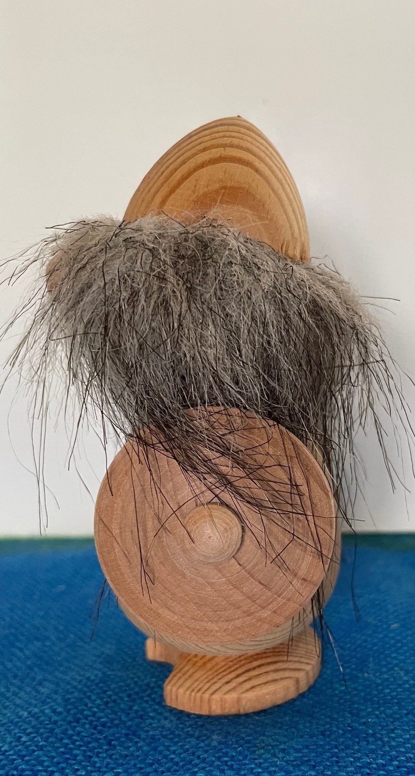 SWEDEN MID-20TH C VINT VIKING WARRIOR Wood Helmet Spear Shield 4.5&Prime; Hairy Troll
