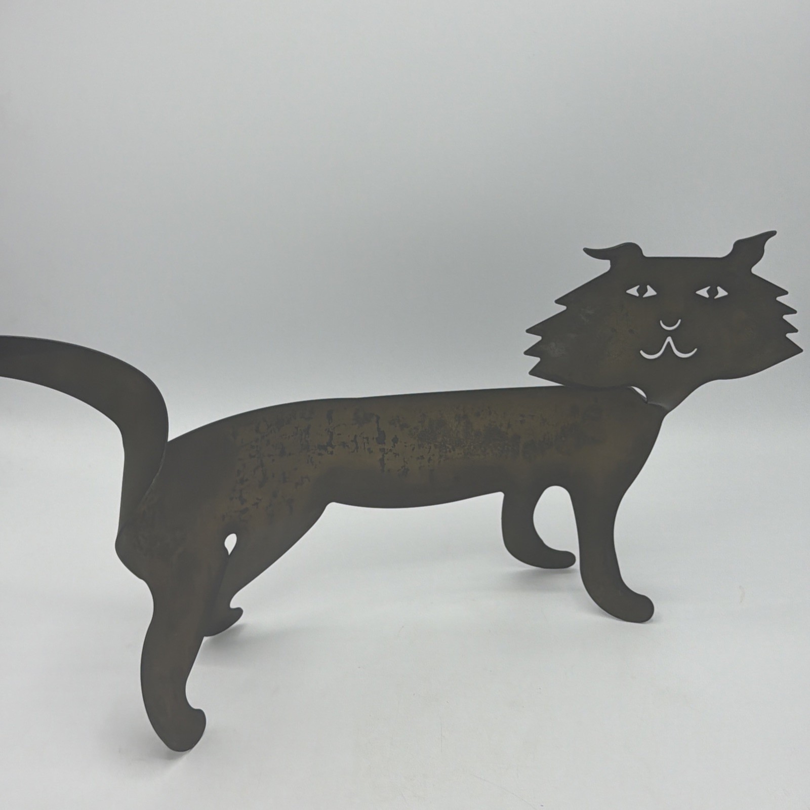 David Lesser Signed Metal Cat Sculpture Vintage Handmade Folk Art Steel Statue