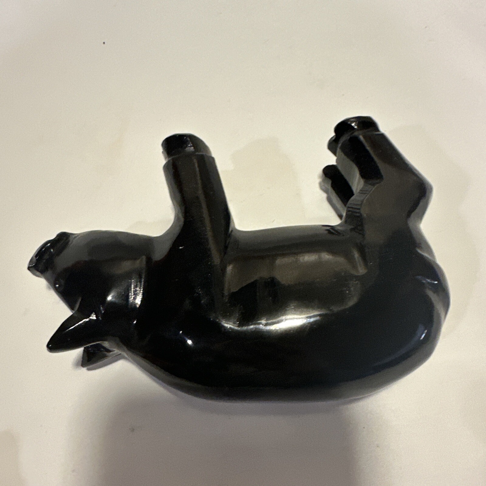 Carved Pig Black Stone Shiny Large
