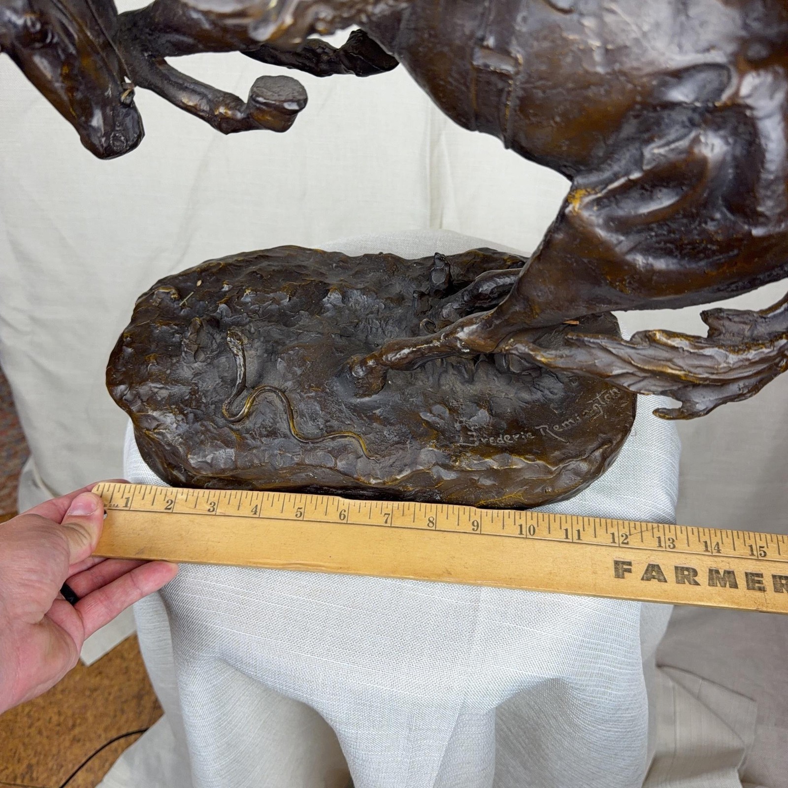 Frederic Remington Cowboy On Horse Bronze Western « The Rattlesnake » Large Signed
