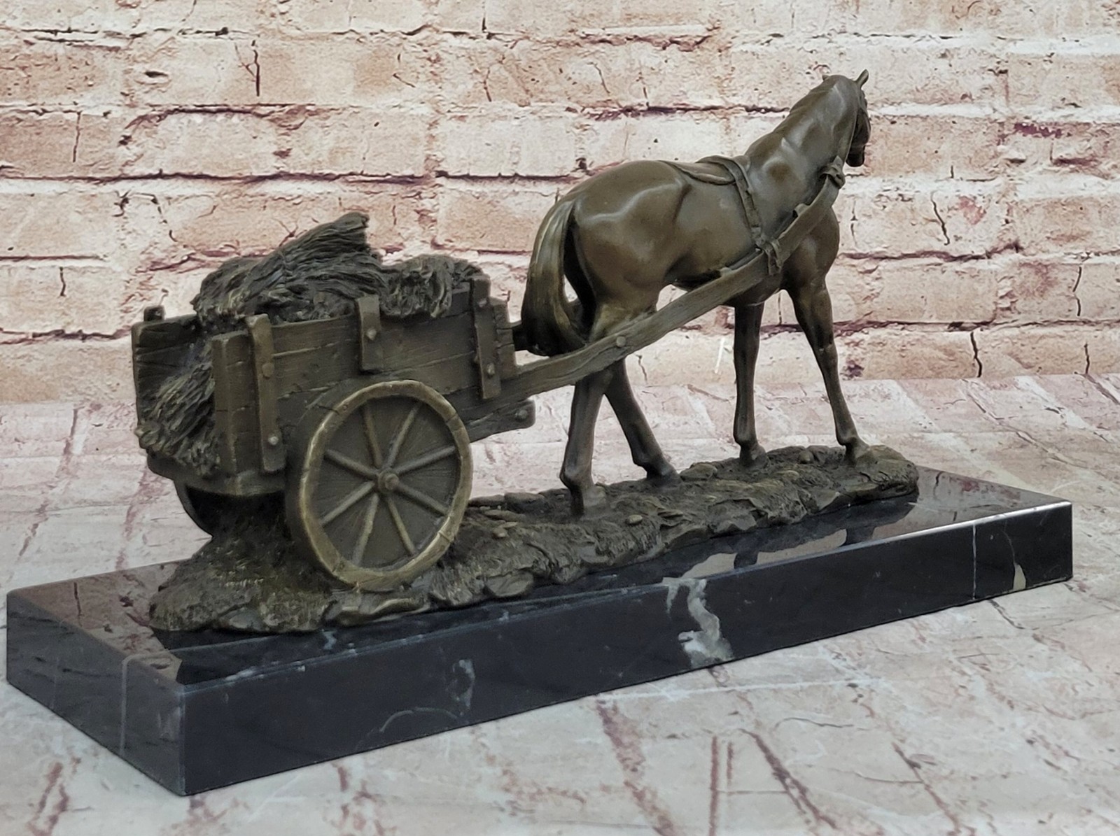 Pony Equestrian Sculpture Art Bronze Marble Statue Tang Draft Work Horse Statue
