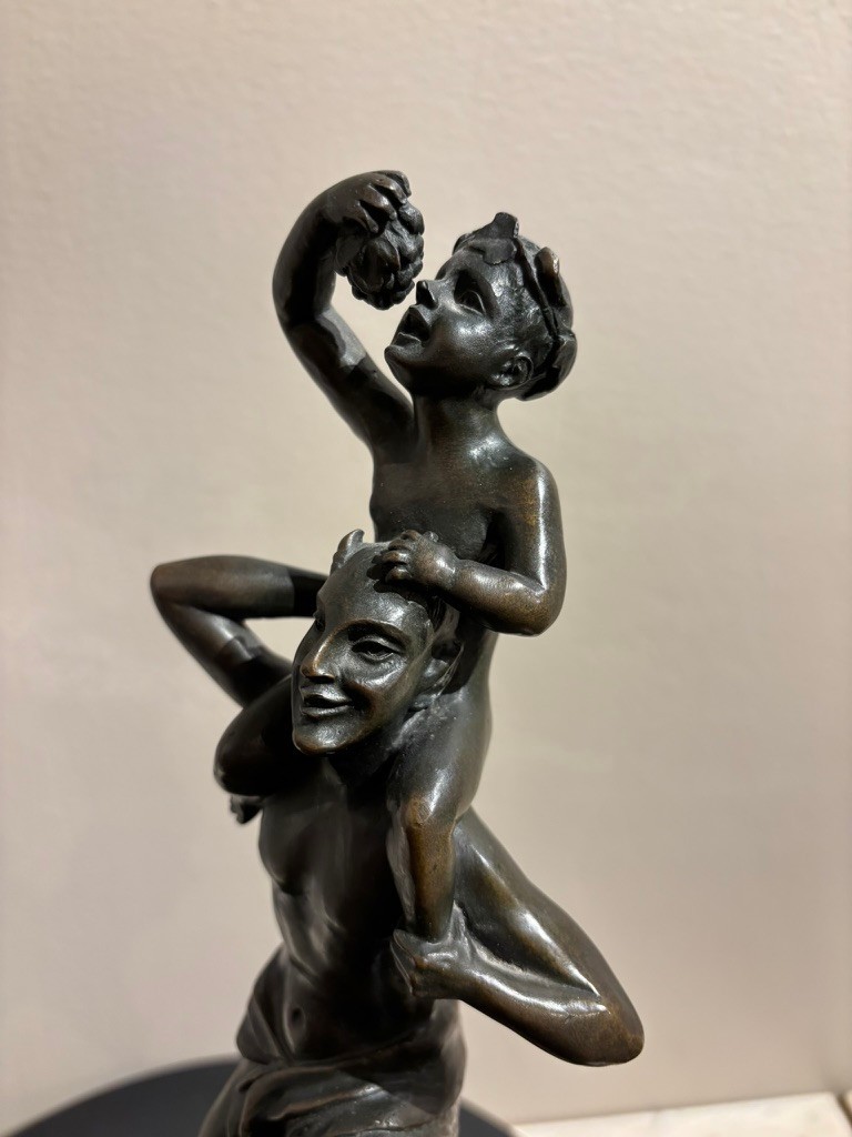 Bronze Satyr Carrying the Young Dionysus by Franz Bergman, Austria, Signed