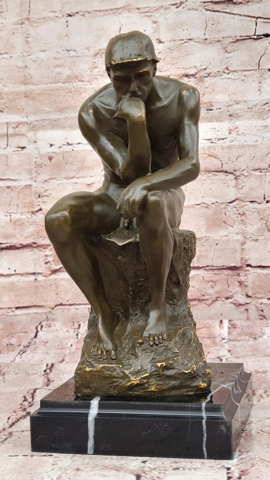 Bronze Sculpture on Marble Base After Rodin`s « The Thinker » – Signed Classic Art