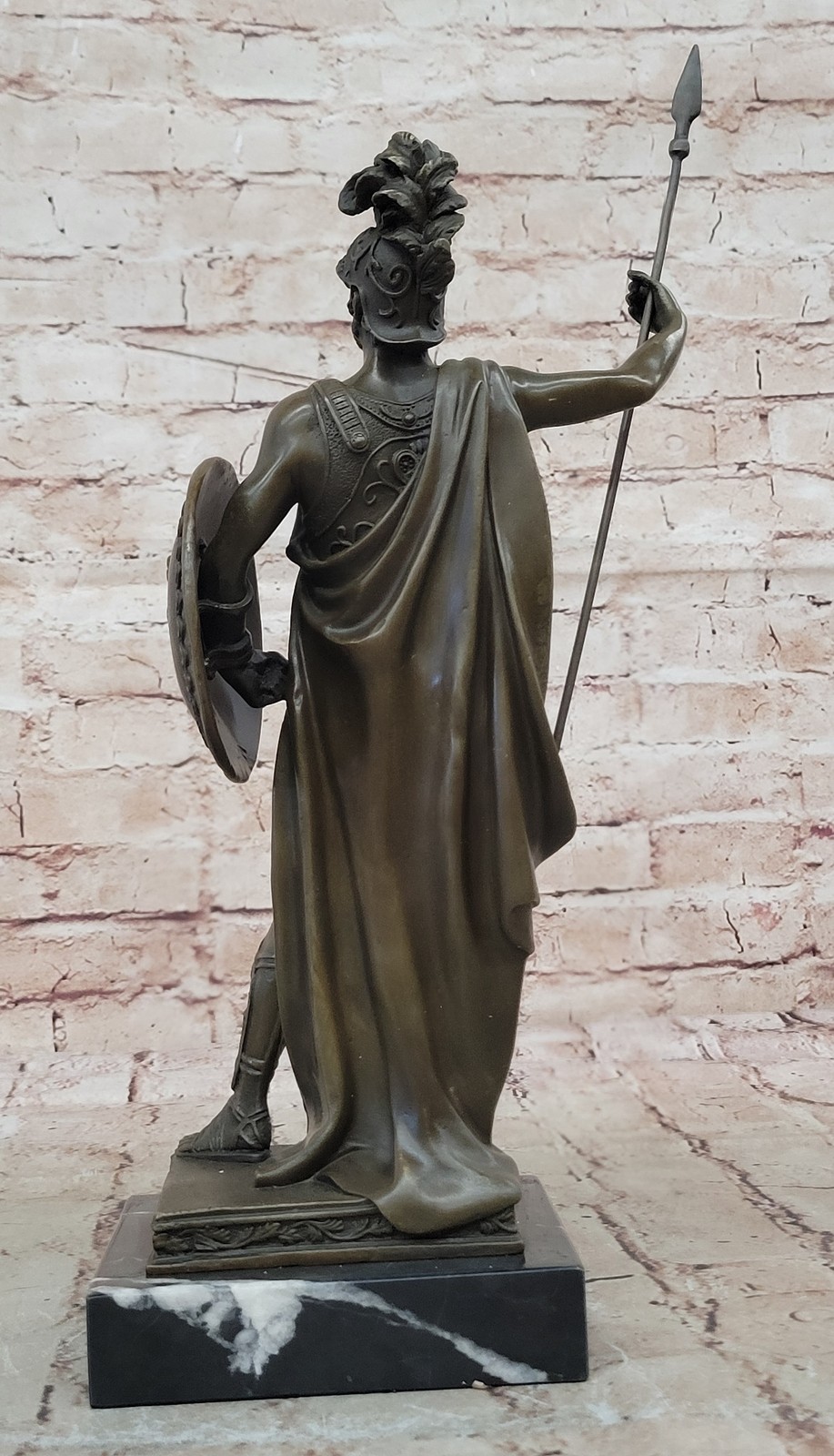 VINTAGE BRONZE BUST SIGNED MARBLE BASE ROMAN / GREEK BEARDED MAN SOLDIER FIGURE