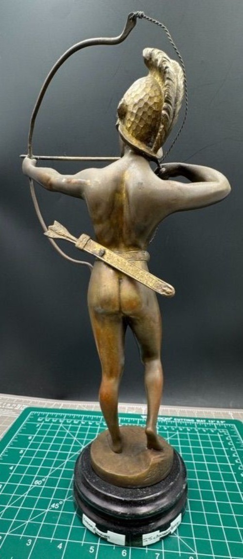 Vintage Bronze Sculpture Diana Huntress Spiro Schwatenberg Signed Figural Bow