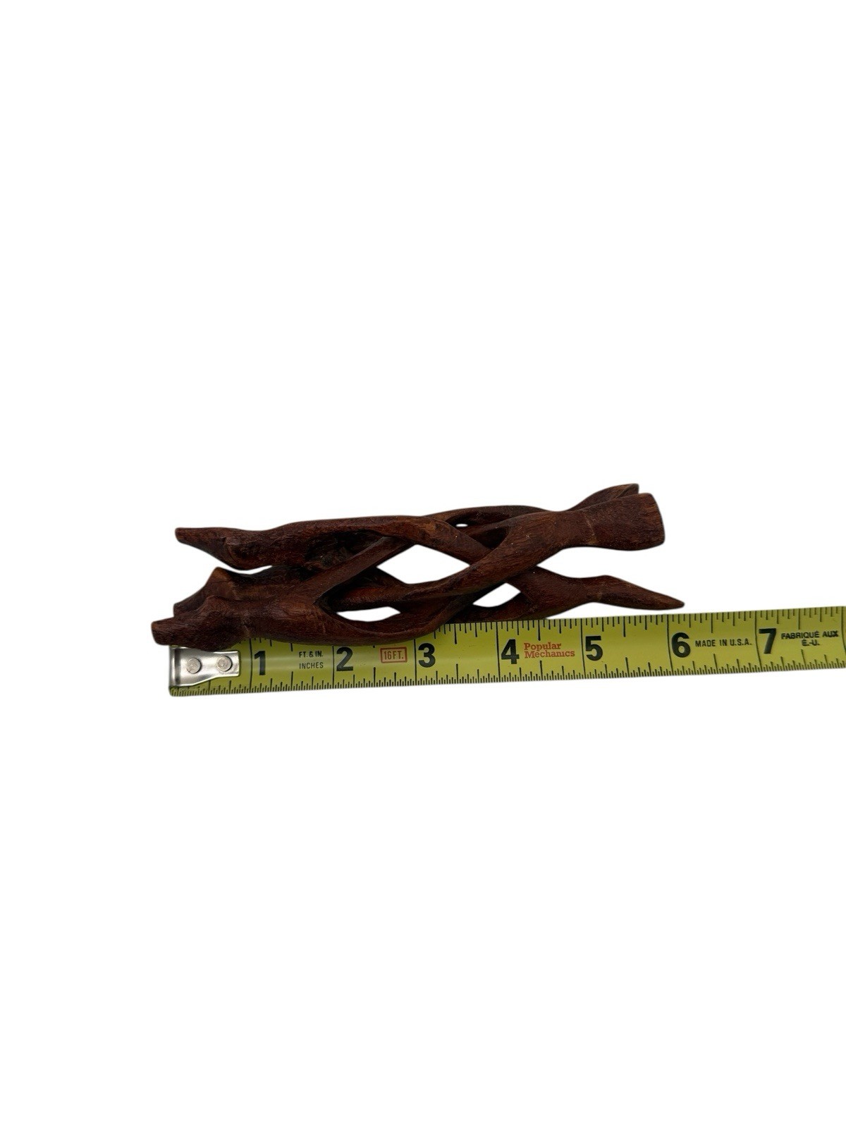TRIBAL WOOD ART INTERTWINED ONE PIECE CARVED ANIMALS DECOR STATUE Y6