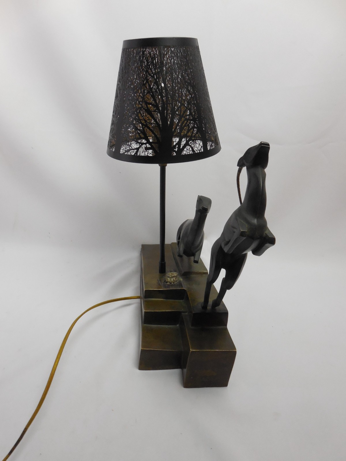 Antique Art Deco Bronze Sculpture Lamp Gazelles Marcel Bouraine
