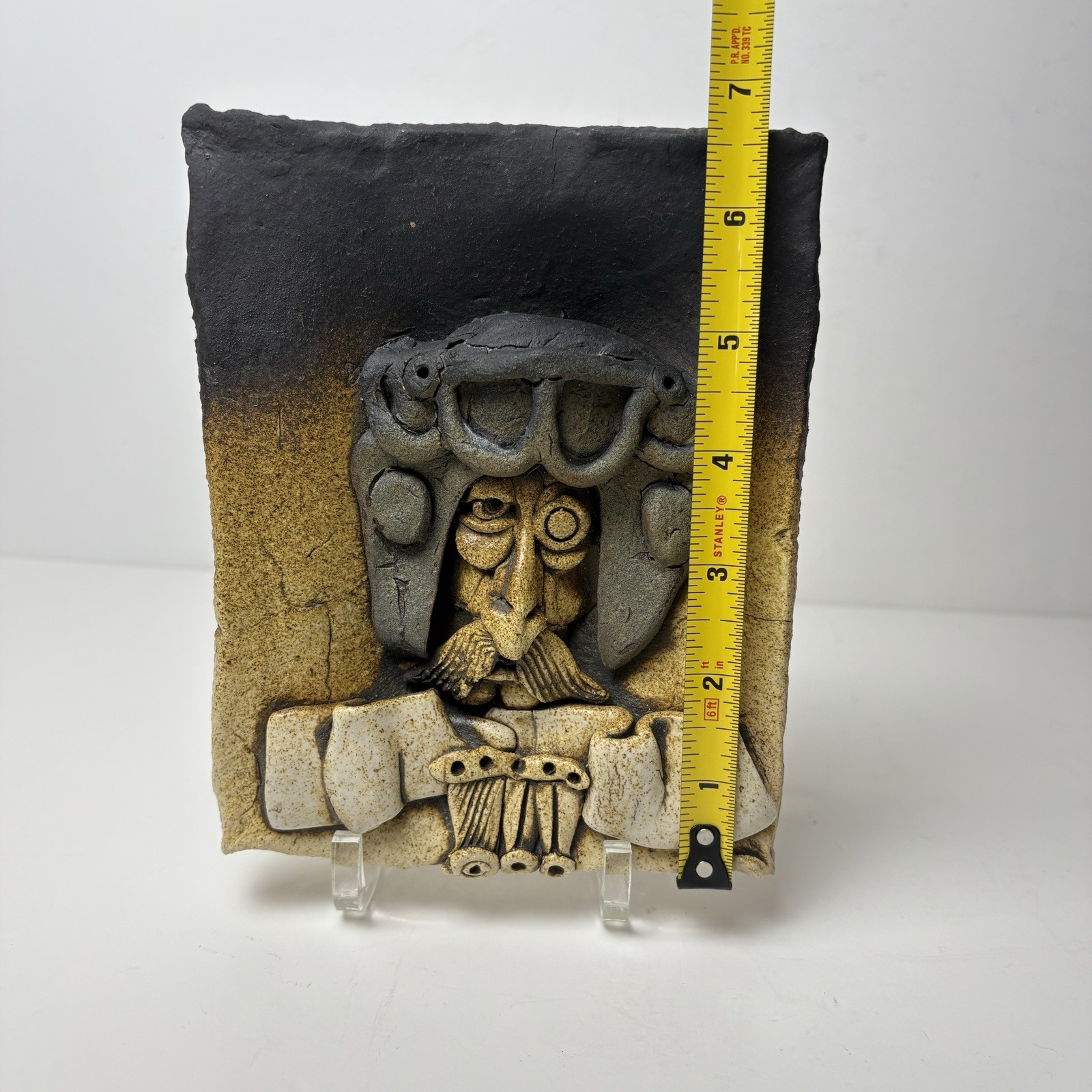 James Robert Bob Black WWI Aviator Pilot Plaque People Pot Vtg 1970 Retro Mod