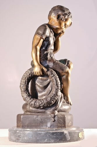 Auguste Moreau « Crying Girl » Bronze Sculpture, 20&Prime;H x 16&Prime;L