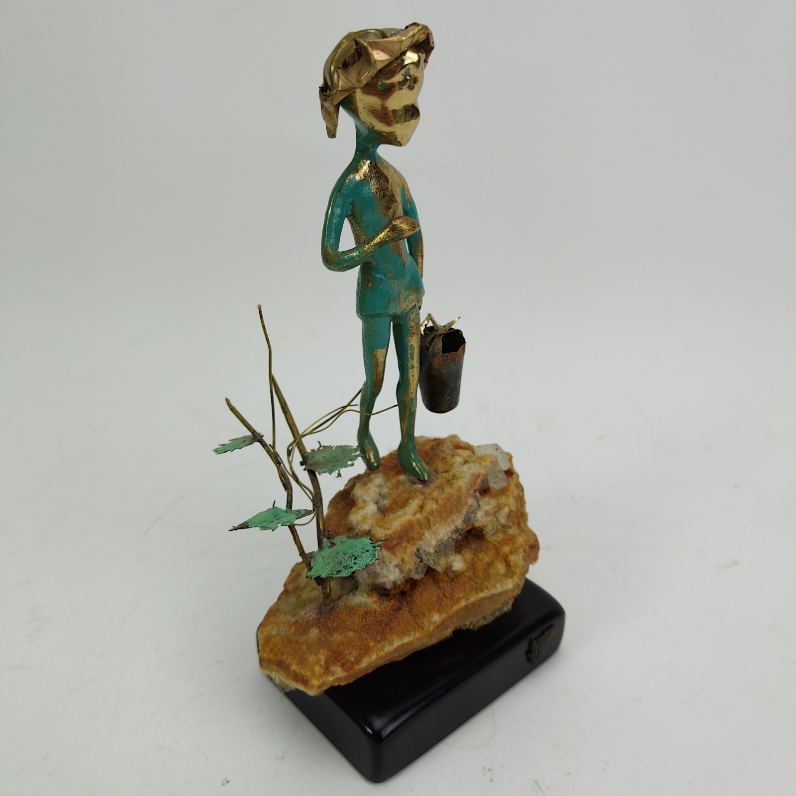 Malcolm Moran Bronze Sculpture Fishing Boy Figurine Signed MCM Art Vintage 1972