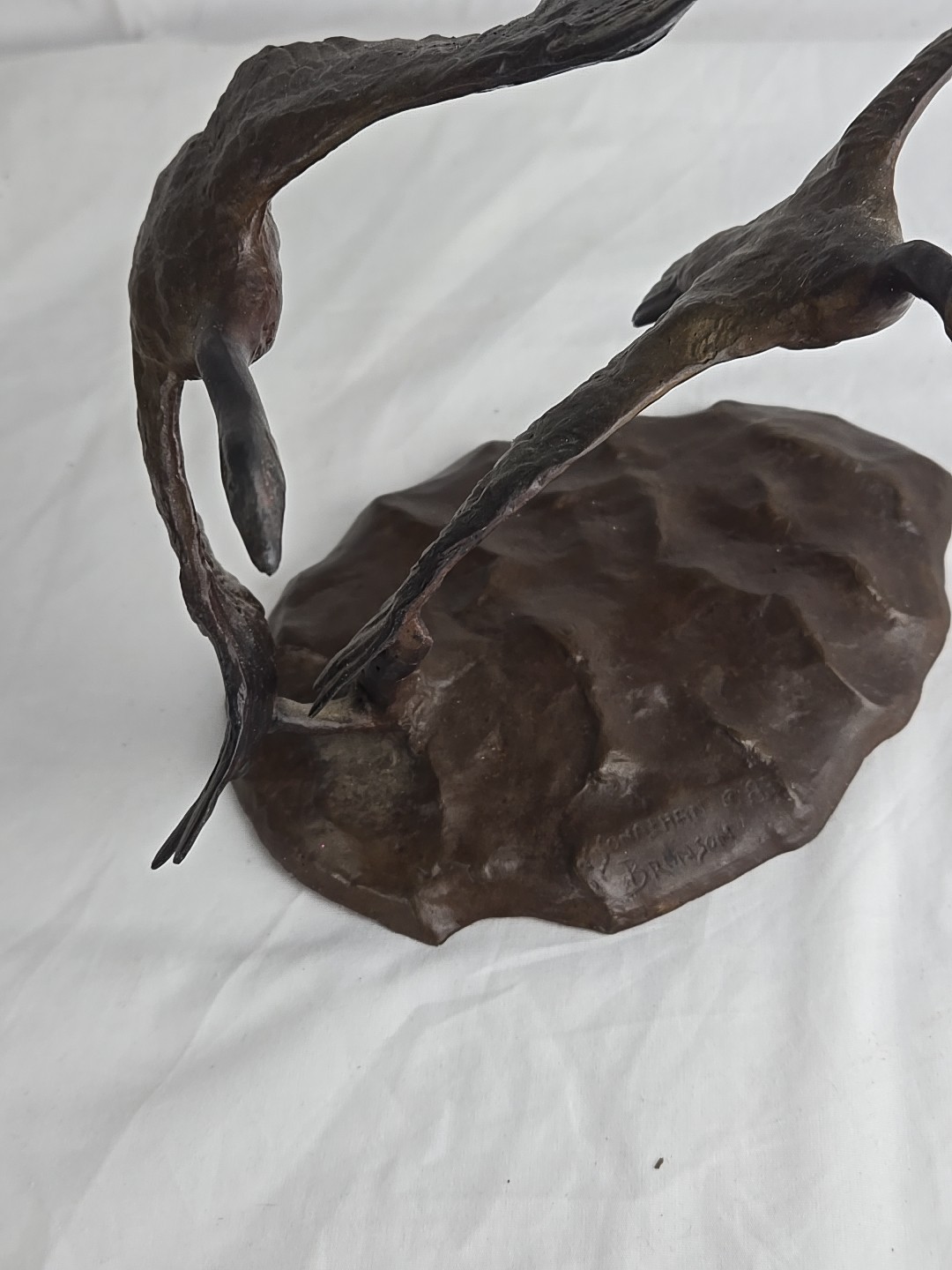 1983 Bronze Sculpture by Jonathan Bronson, « Autumn Flight » Canada Geese Flying