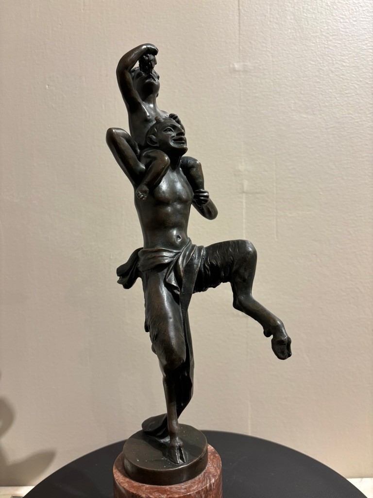 Bronze Satyr Carrying the Young Dionysus by Franz Bergman, Austria, Signed