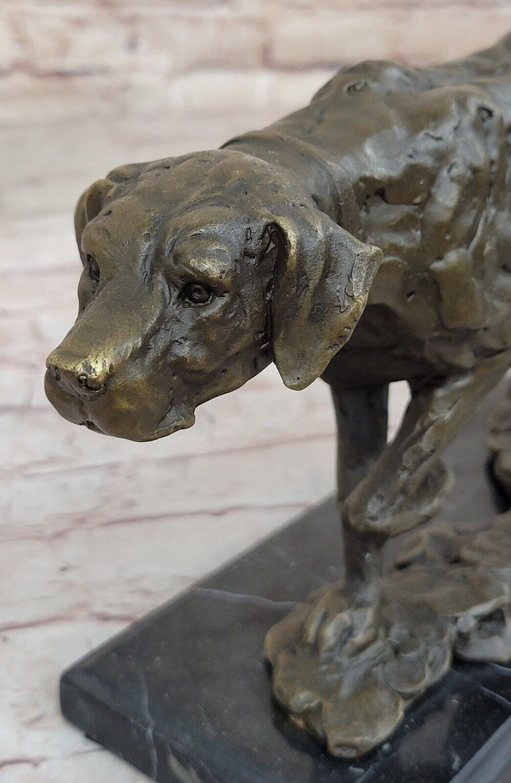 American Fox Hound Black Tan Virginia Dog Bookend Bronze Marble Base Art Figure