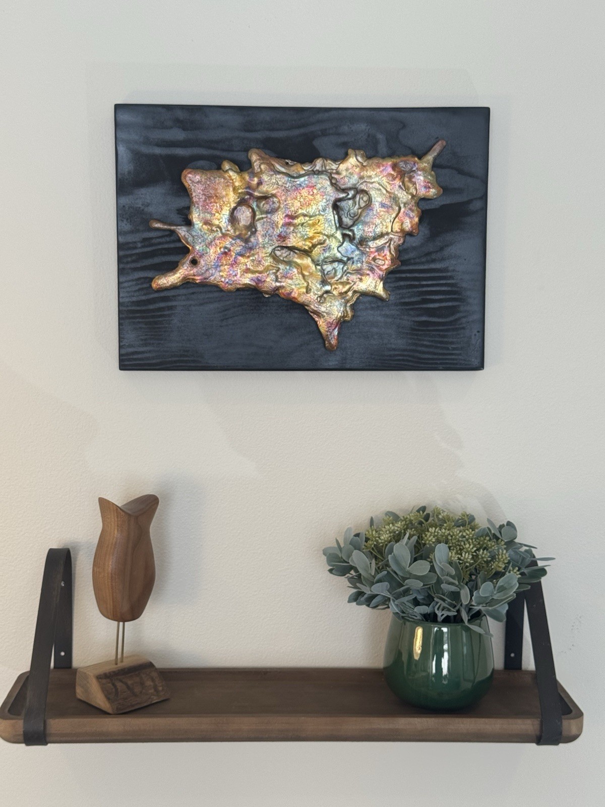Copper Splash Wall Art | Cast Copper Wall Sculpture on Black Wood | Signed