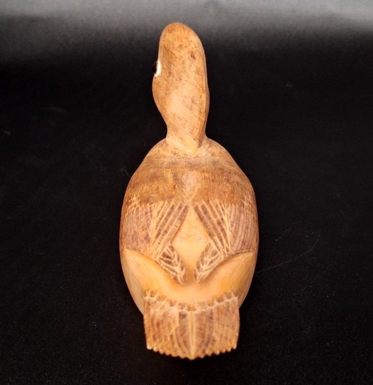 Vintage Hand Carved Solid Wood Duck – Signed – Stained