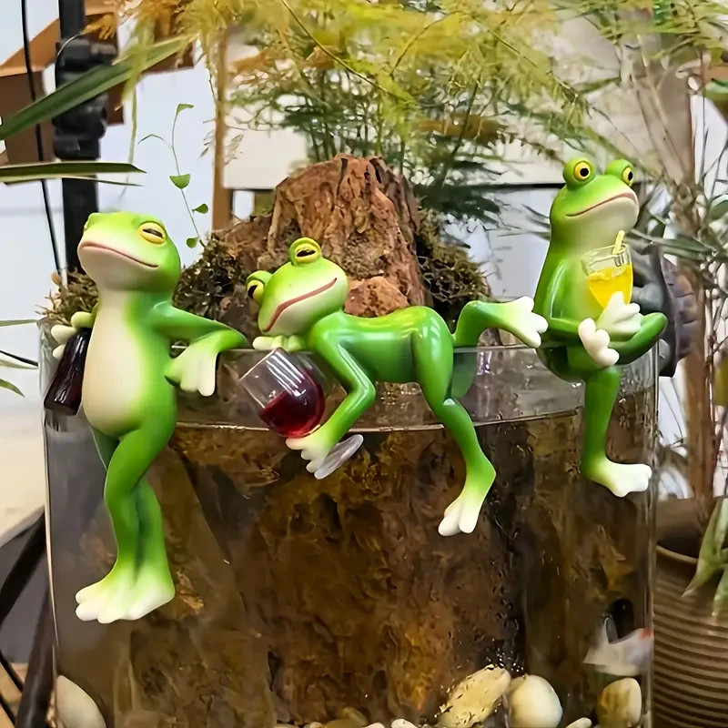 NEW 3 Frog Set. Each 3&Prime;-5&Prime; Adorable Wine & Beer Drinking Resin Statue Figurines