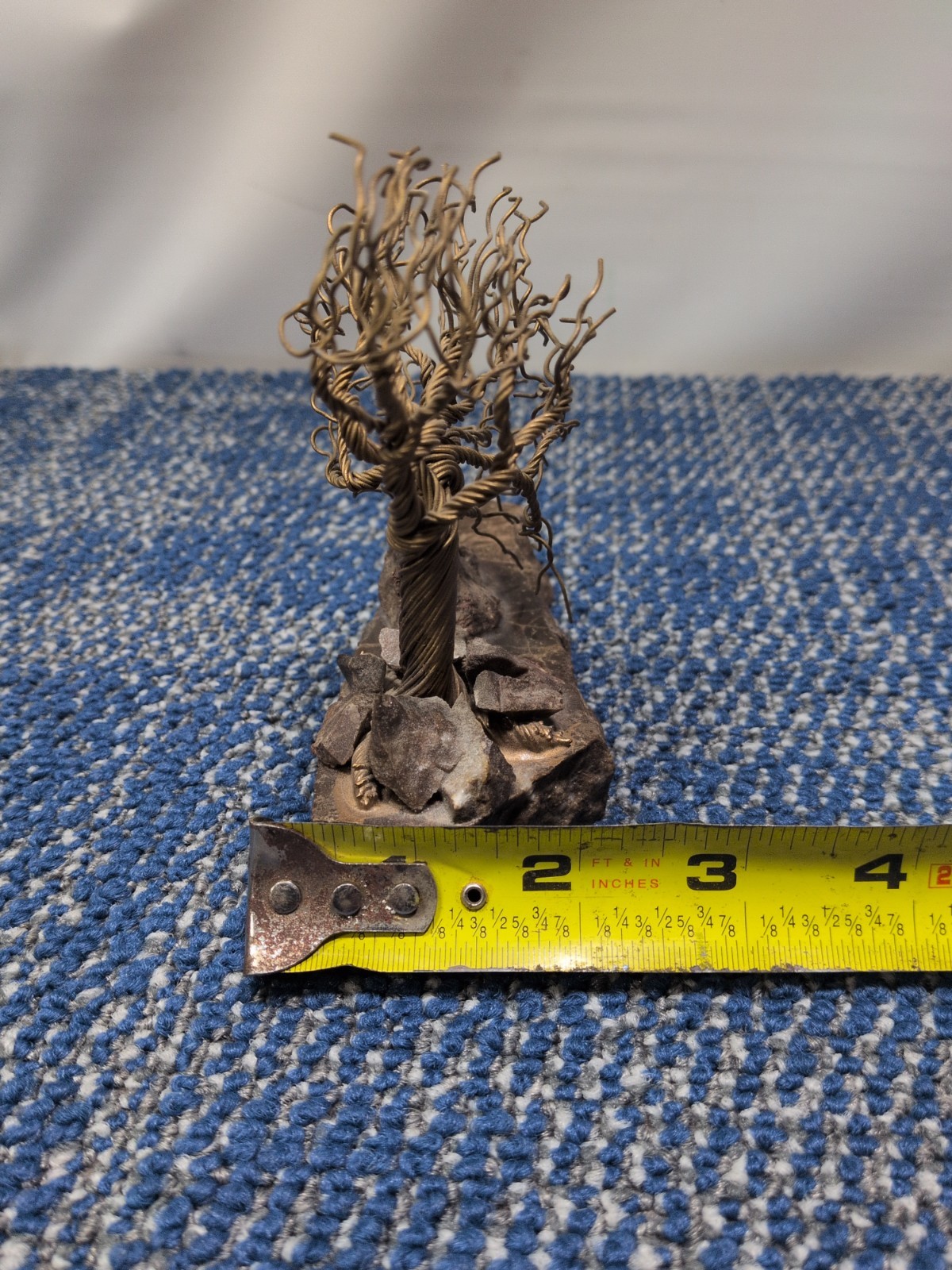 Gerald Wayne Sanders 1995 Signed Wire Bonsai Sculpture Windswept Tree Stone Base