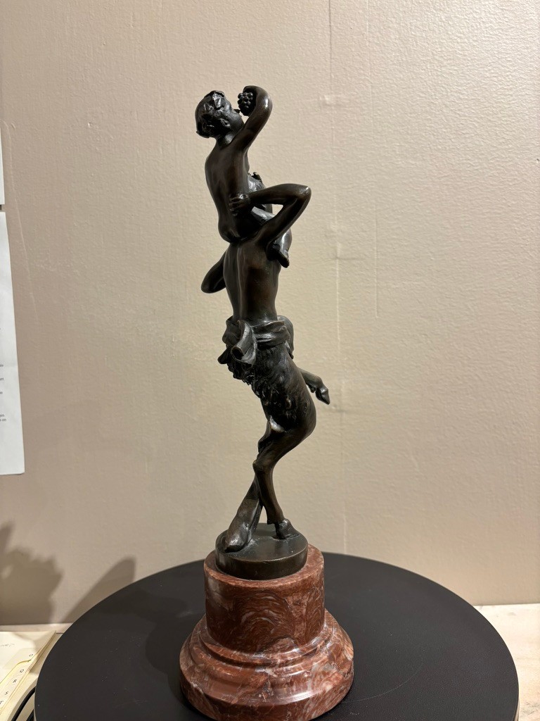 Bronze Satyr Carrying the Young Dionysus by Franz Bergman, Austria, Signed