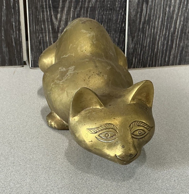 Vintage Mid-Century Brass Cat Figure Statue 11&Prime; India