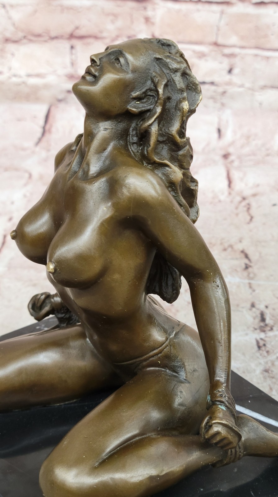 Handmade Tied Up Woman Bronze Sculpture, Signed Figurine for Erotic Home Figure