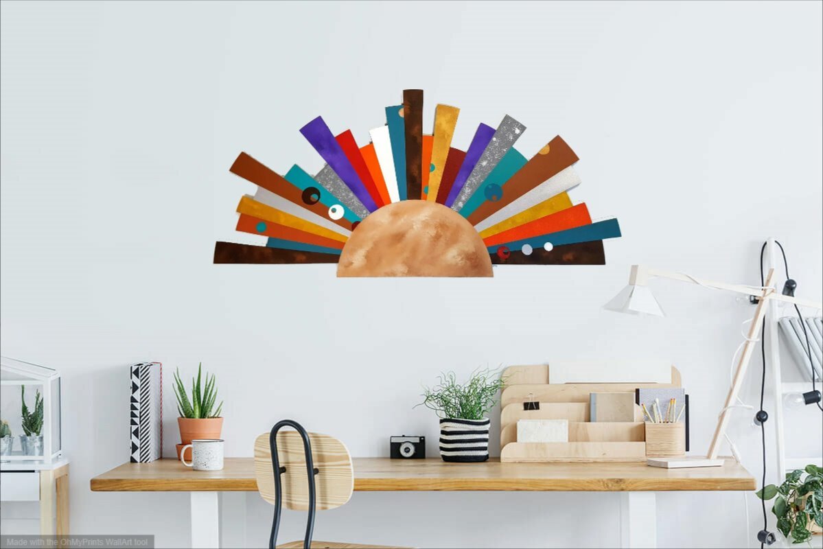 Abstract color burst wood wall hanging – Sunburst Wood wall sculpture – 48X24