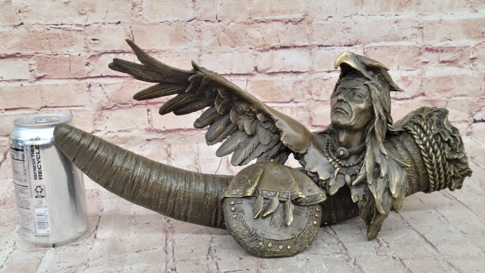 Native American Indian Medicine Bird Man Eagle Bronze Statue Sculpture Decor
