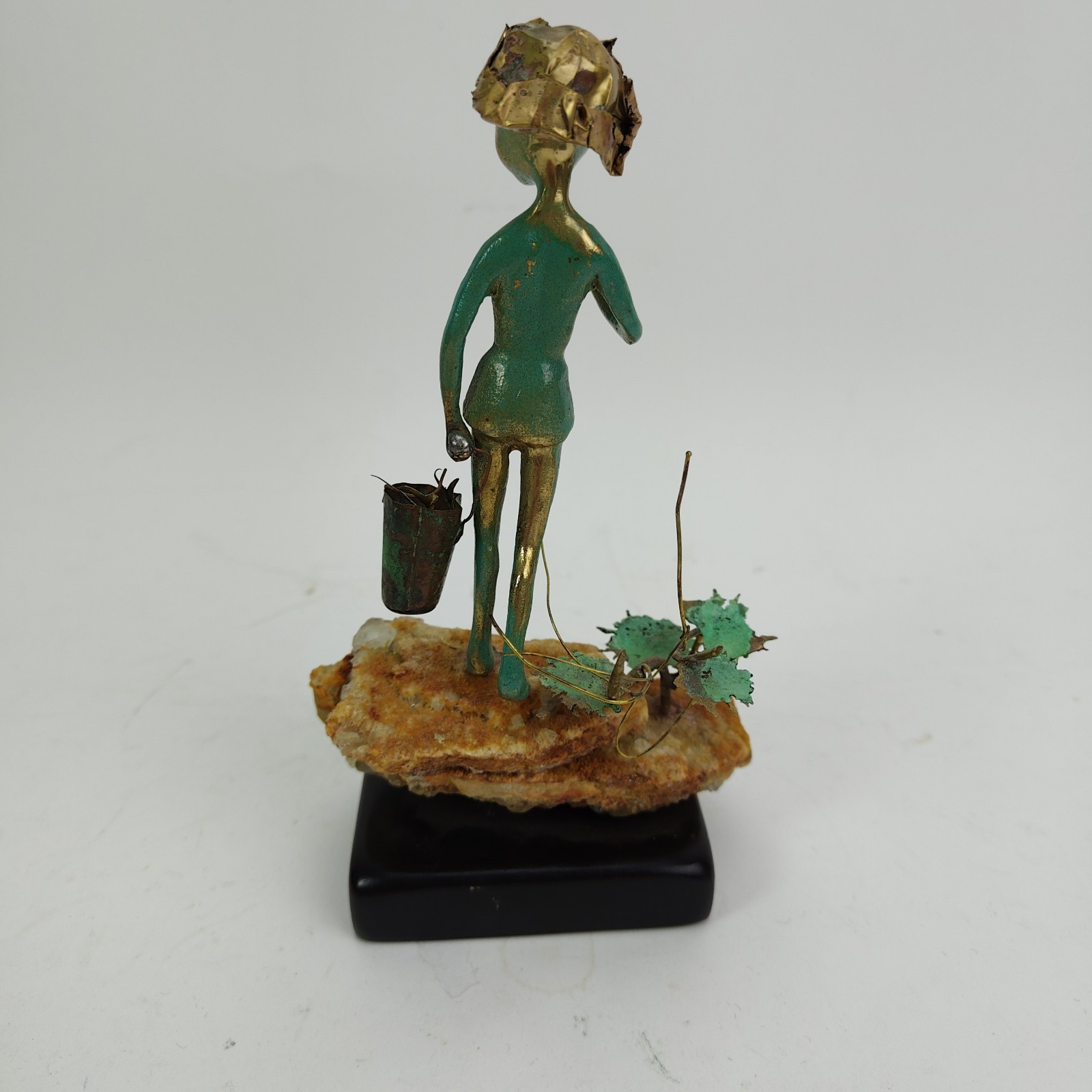 Malcolm Moran Bronze Sculpture Fishing Boy Figurine Signed MCM Art Vintage 1972