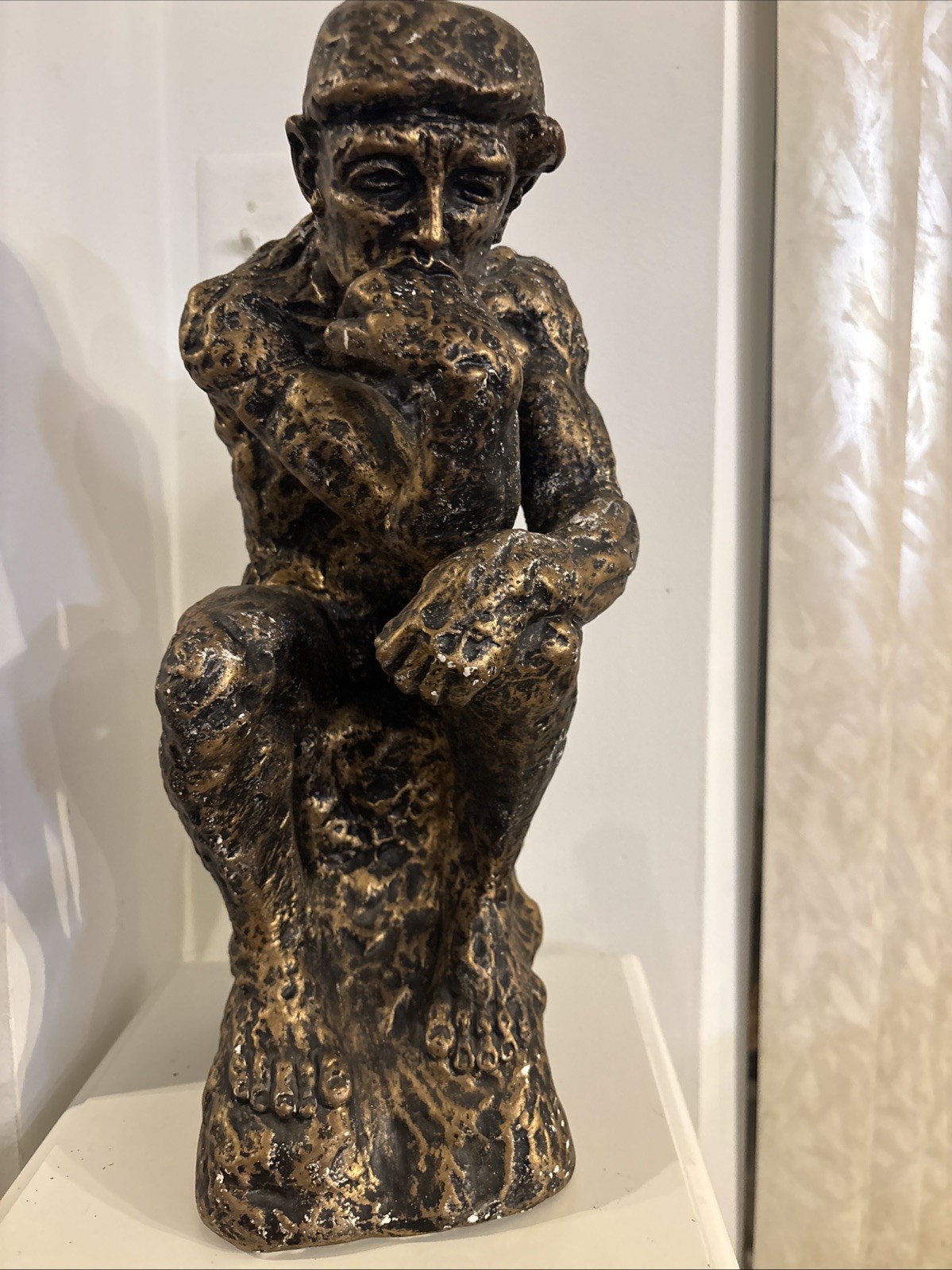 The Thinker Statue Distressed 16”black And Gold Plaster