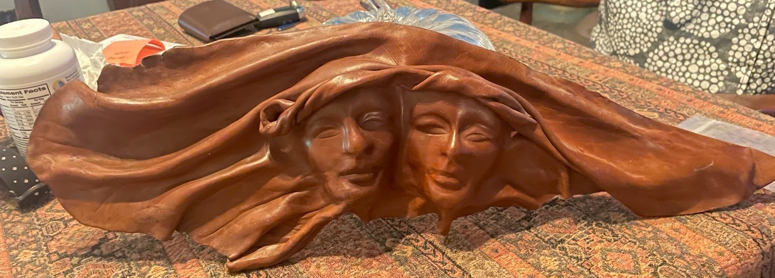 Vintage Sculpted Leather Faces Sculpture Wall Hanging Muses Mary Costa Rica
