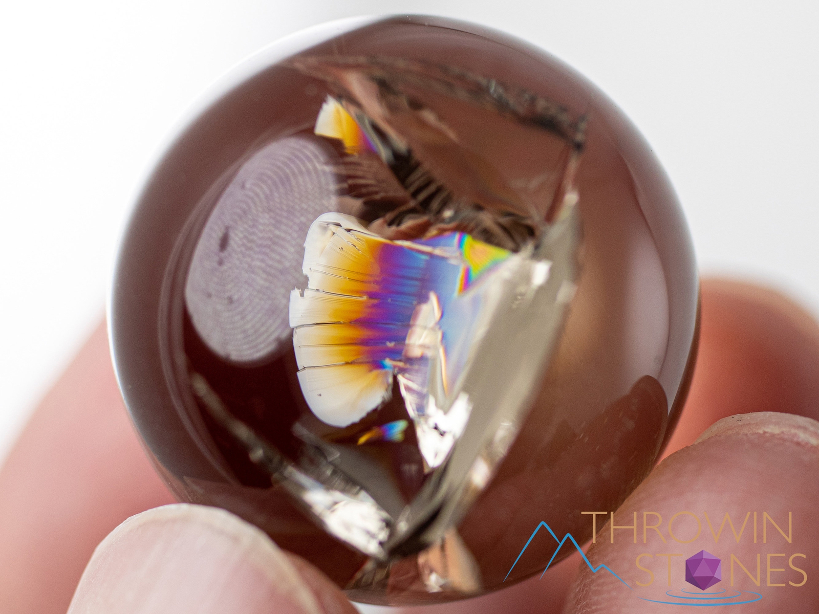 SMOKY QUARTZ Crystal Ball Sphere w Rainbow Flash, Divination, Gift, Decor, E1812