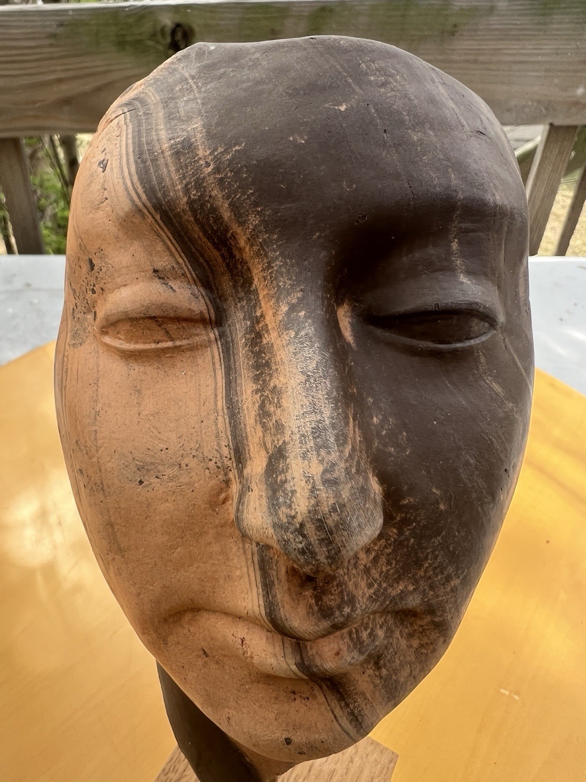 VTG Sculpted Clay Ceramic Head Bust Sculpture Art Floating Stand MCM Insp. 1986