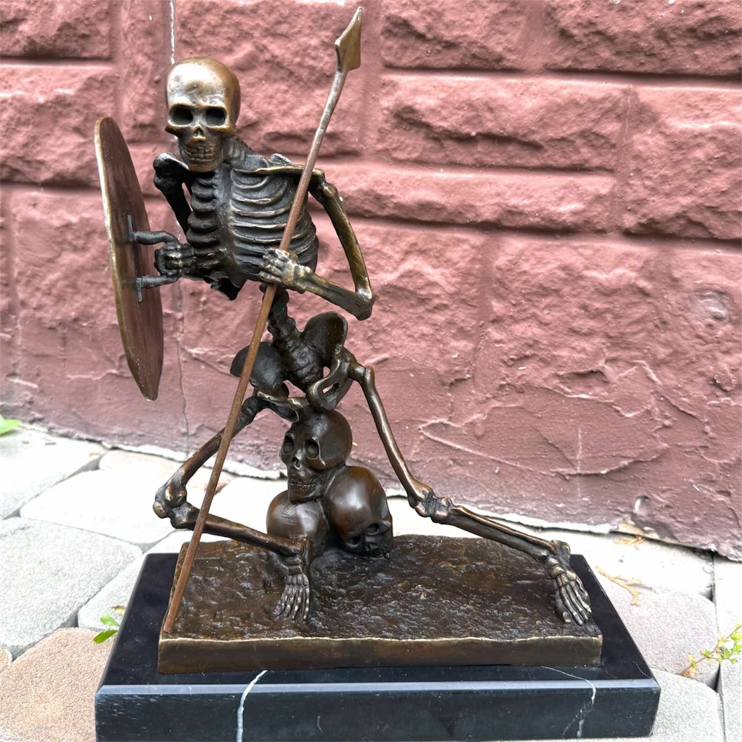 Bronze Statue Skulls Skeleton Sculpture Gothic Marble Memento Warrior Mori Milo