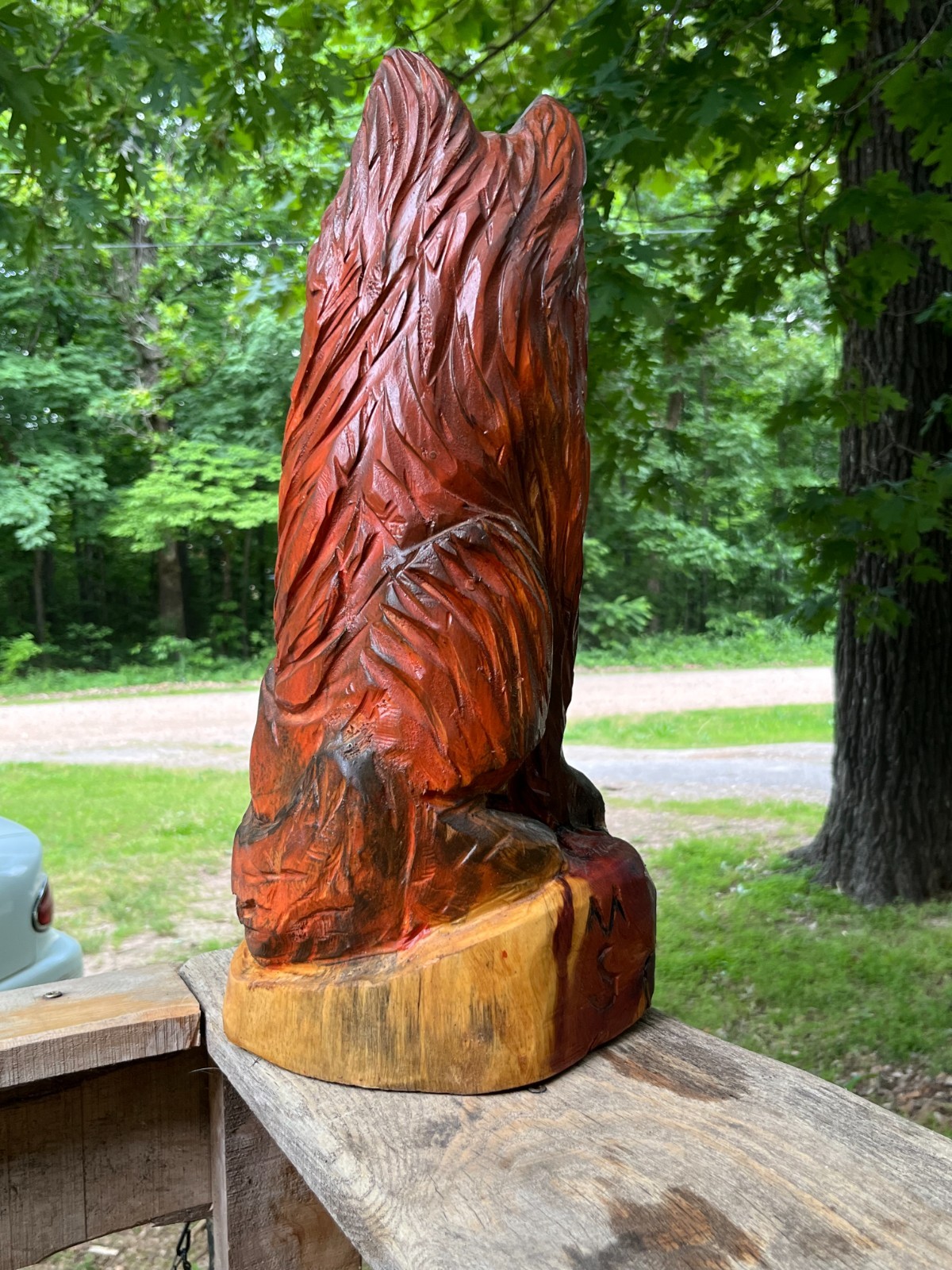 Red Fox Silver Sly Sculpture Statute Chainsaw Carving Totem Pole Art Cedar Wood