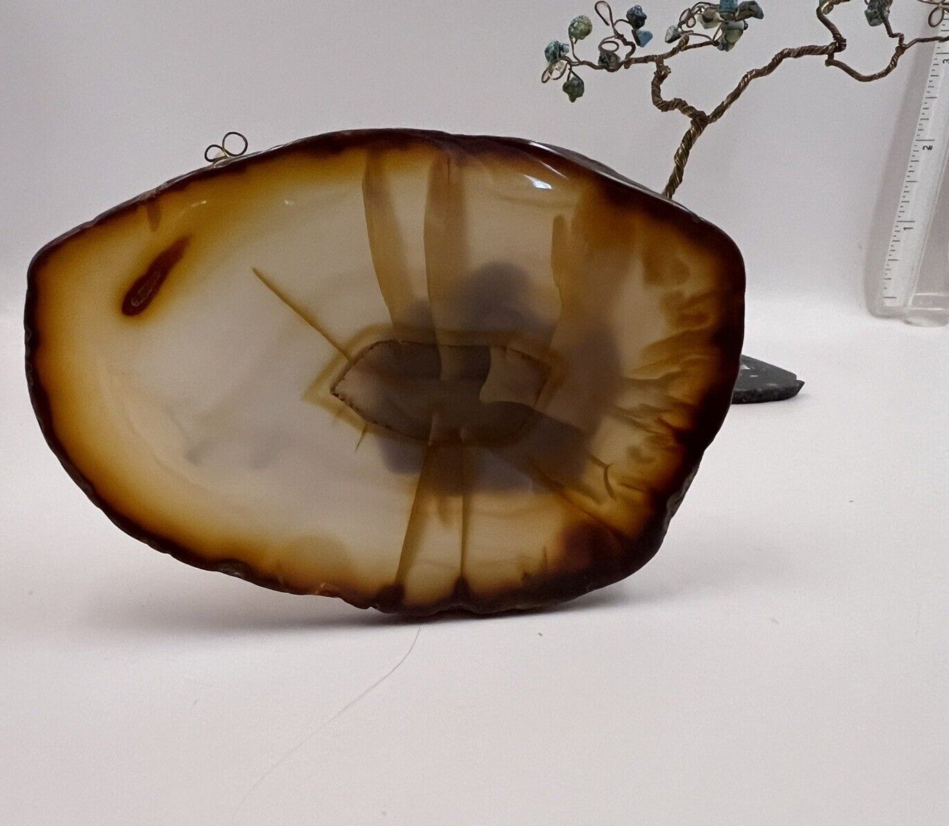 Wire Sculpture Bonsai Tree Agate Base Birthstone Gemstone Brown Decor Nature