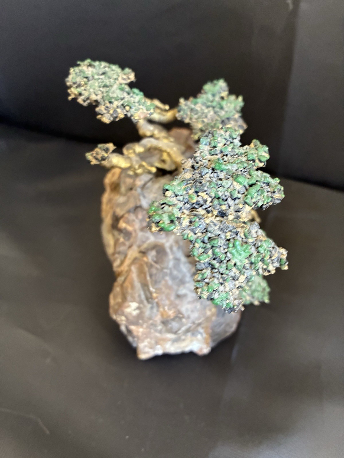 Vintage Allred Bronze Bonsai Cypress Tree Sculpture On Stone