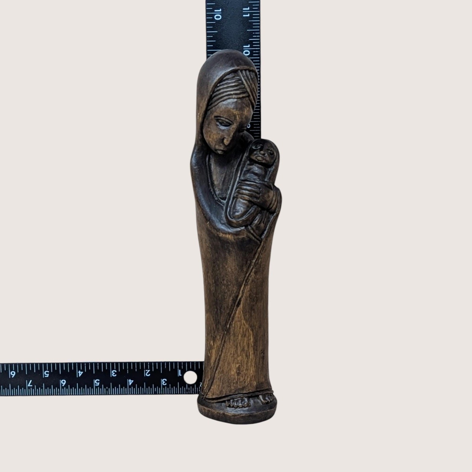1960s Hand Carved Wood Madonna and Child Figurine