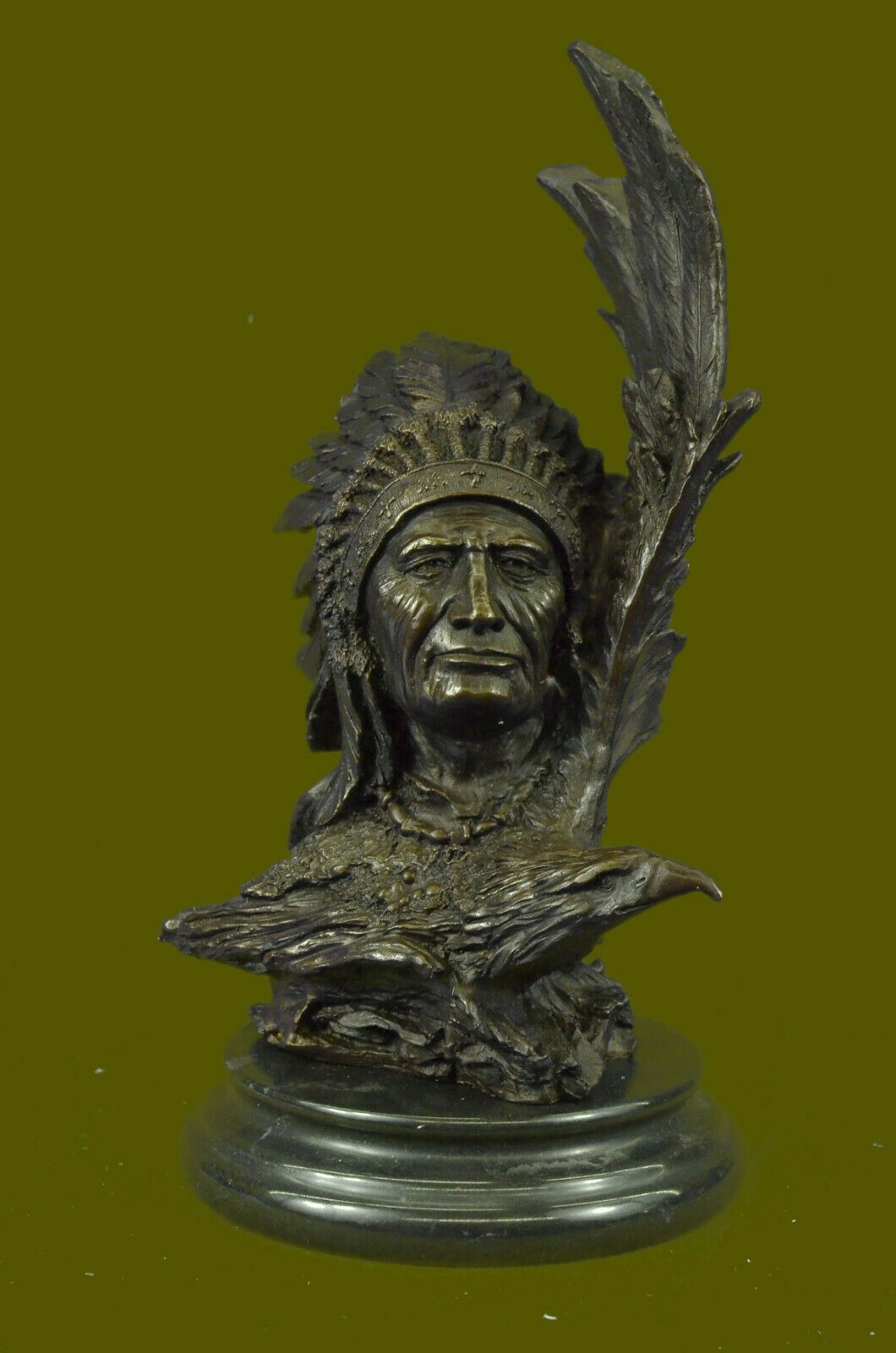 Native American Indian Warrior Chief Bronze Bust Sculpture Statue Figurine Art