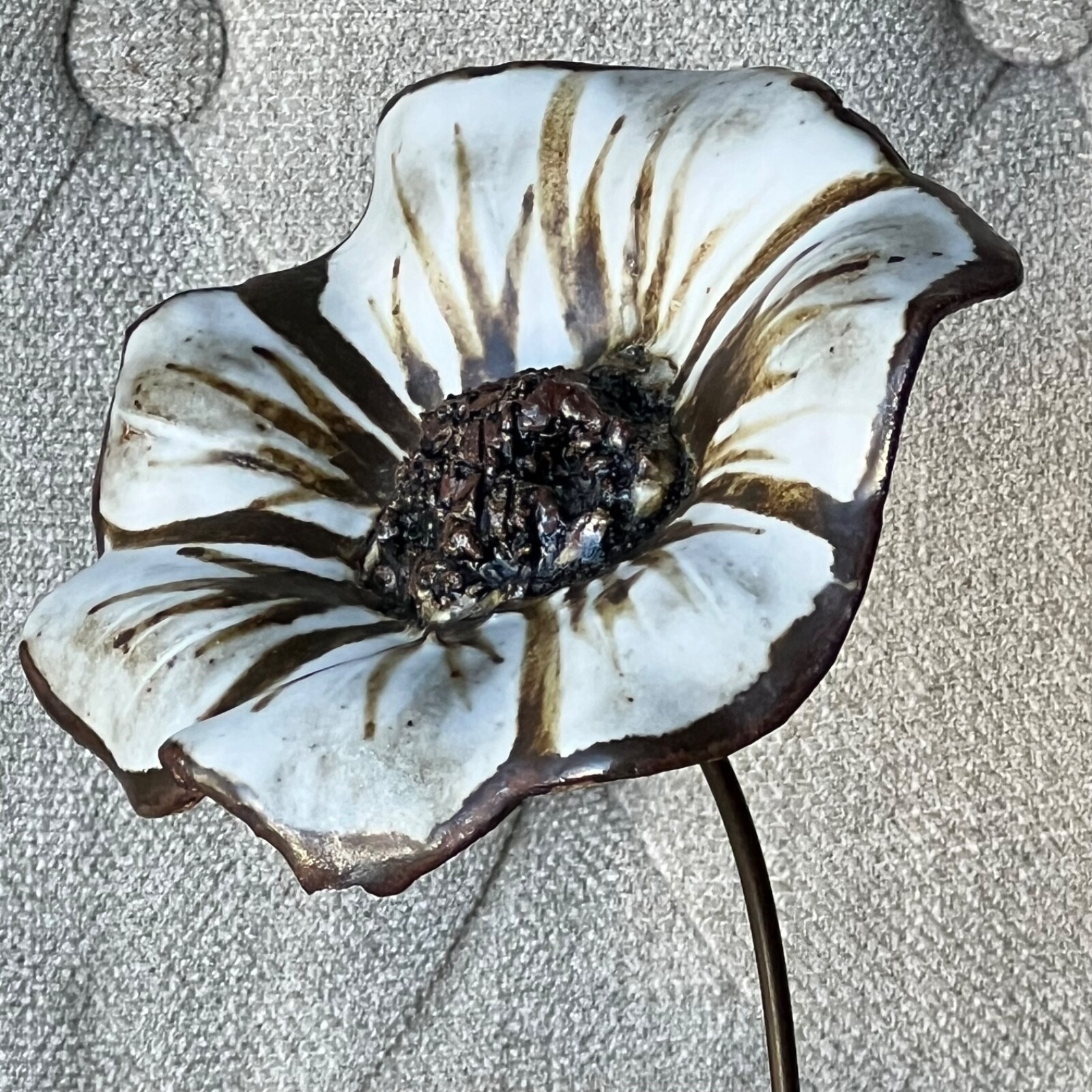 Vintage Flowers Snail Kinetic Sculpture Copper Ceramic Wood Winifred Cole 10&Prime;
