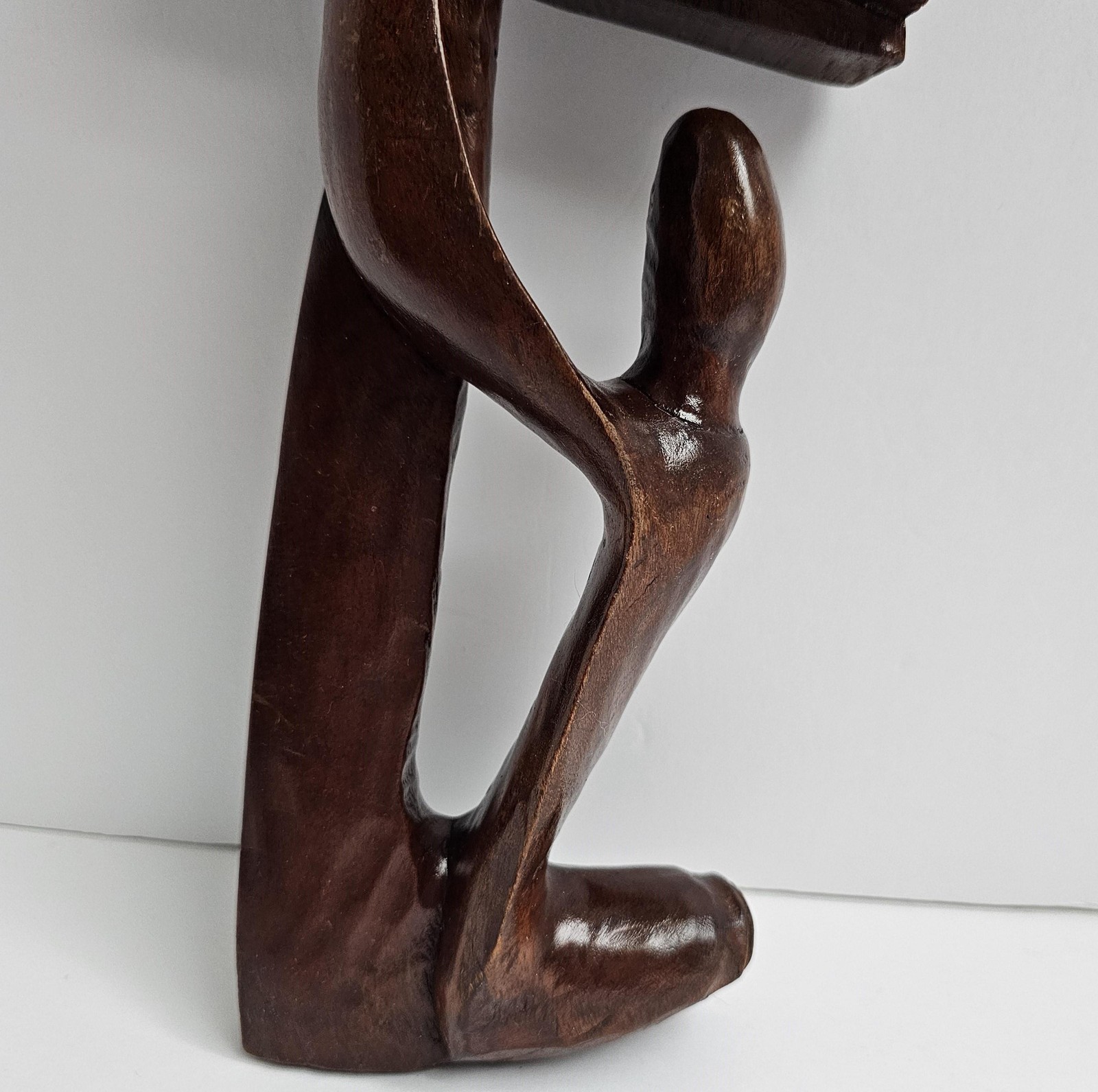 Hand Carved Abstract Wood Sculpture Cross Kneeling Figure Religious Art Decor