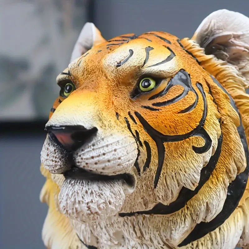 NEW 10&Prime; Tantalizing Realistic Tiger Head Bust. Resin Figurine Sculpture 10x6x4