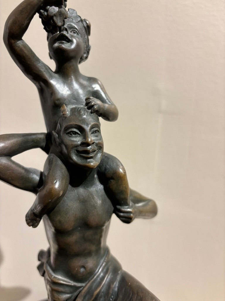 Bronze Satyr Carrying the Young Dionysus by Franz Bergman, Austria, Signed