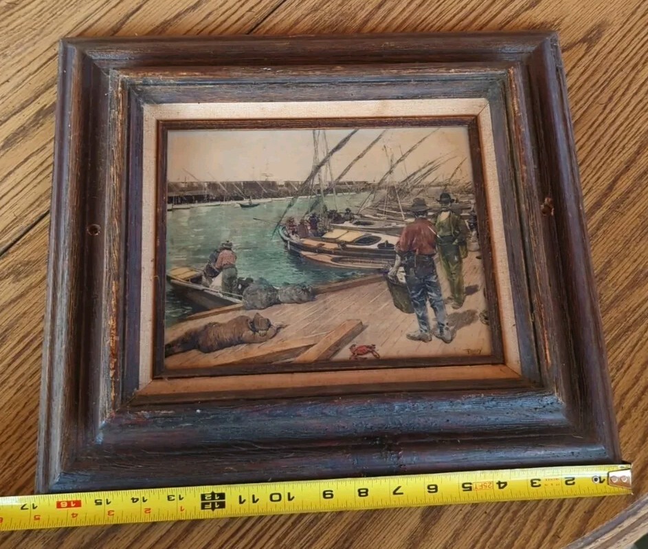 Antique 4D Henry Francois Farny – Framed Etched Panel Of San Francisco Pier 1883