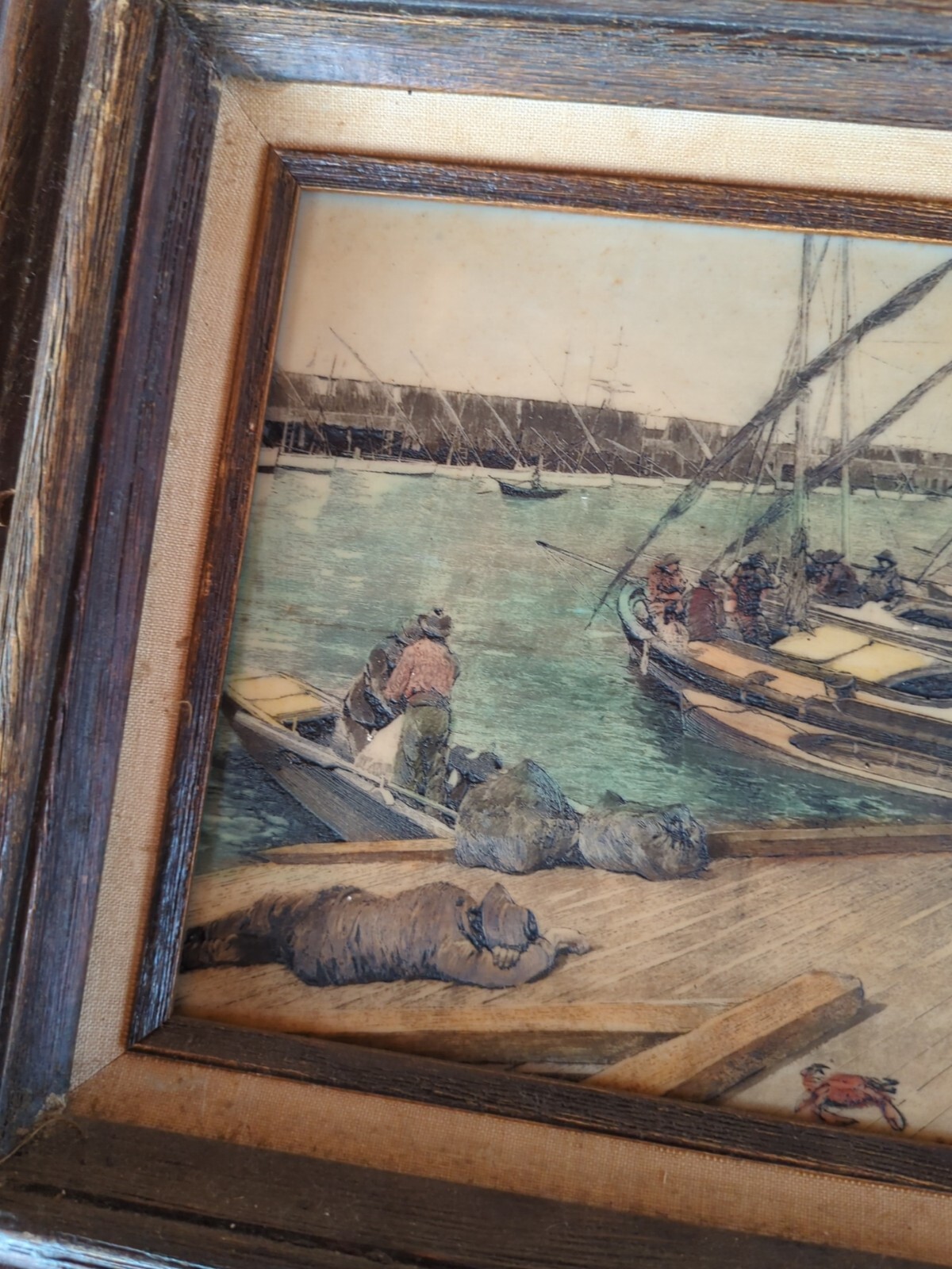 Antique 4D Henry Francois Farny – Framed Etched Panel Of San Francisco Pier 1883